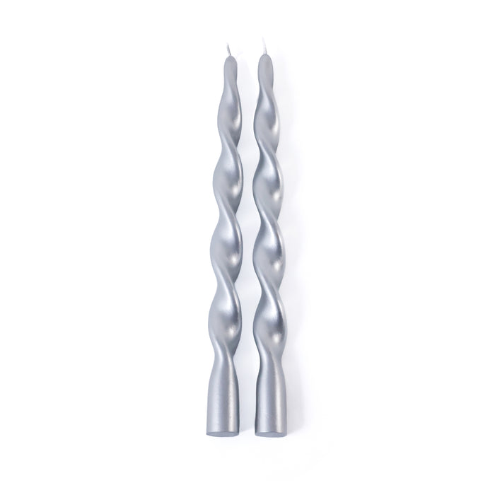 Zodax Lumière Twist Formal Taper Candles, Set of 12 – Holiday Table Décor, Silver, 12"