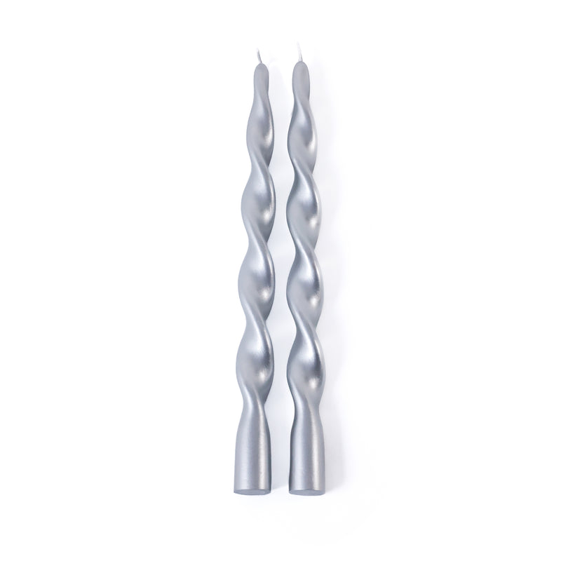 Zodax Lumière Twist Formal Taper Candles, Set of 12 – Holiday Table Décor, Silver, 12"