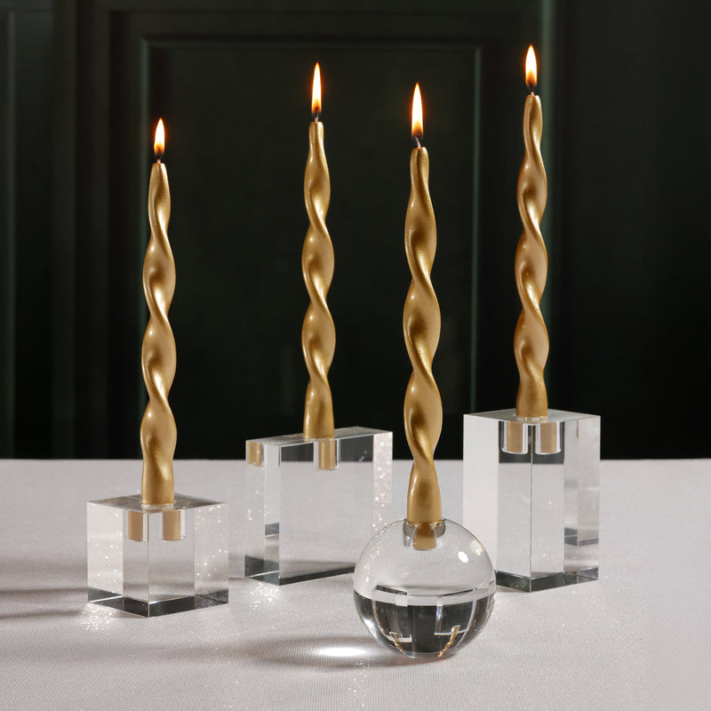 Zodax Lumière Twist Formal Taper Candles, Set of 12 – Holiday Table Décor, Gold, 10"