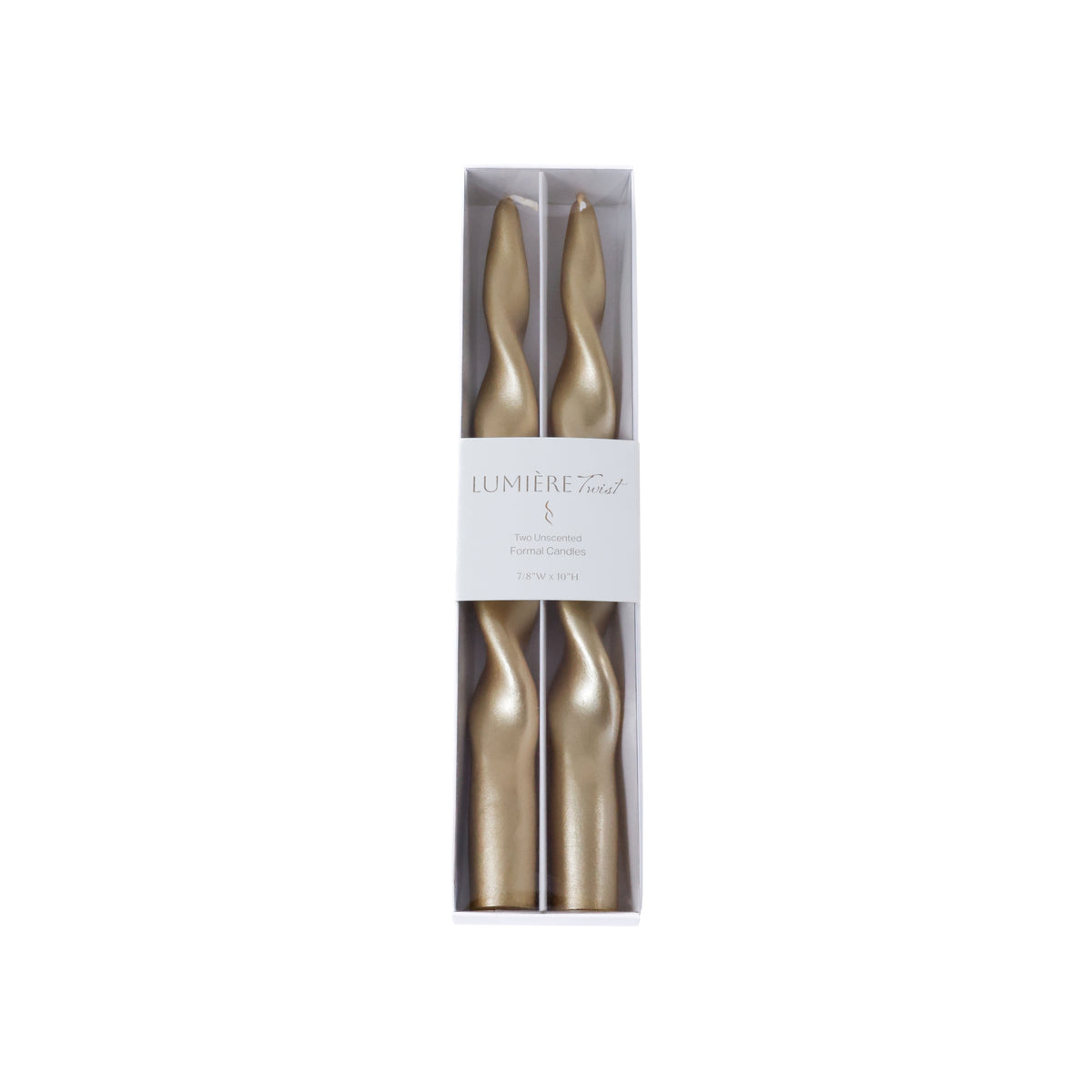 Zodax Lumière Twist Formal Taper Candles, Set of 12 – Holiday Table Décor, Gold, 10"