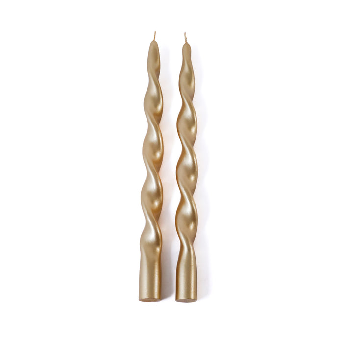 Zodax Lumière Twist Formal Taper Candles, Set of 12 – Holiday Table Décor, Gold, 12"