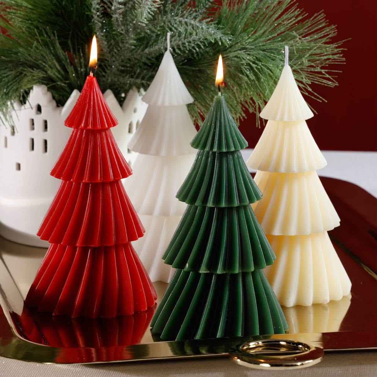 Zodax Twinkle Tree Decorative Holiday Candles, Set of 6, Green