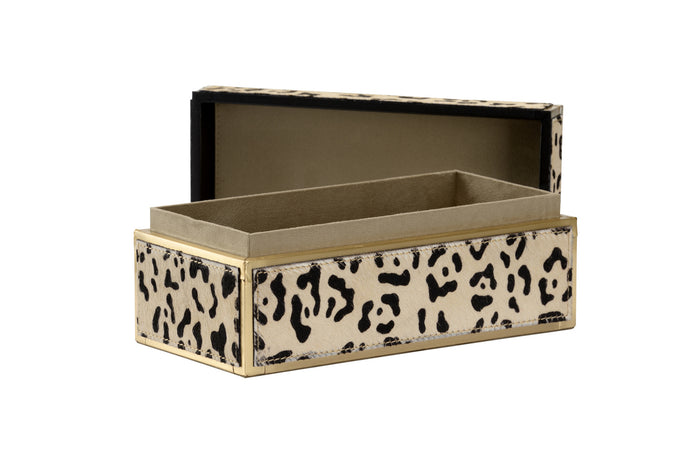 Decorative box with leopard print design on a white background