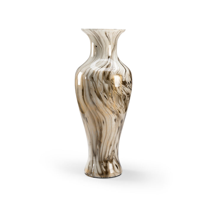 Decorative vase with marbled pattern on a white background