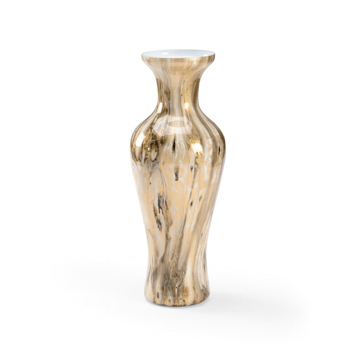 Decorative vase with a wavy design on a white background