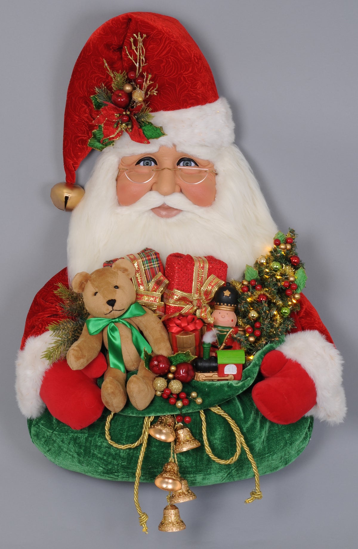 Karen Didion Lighted Santa Head w/ Gift Bag