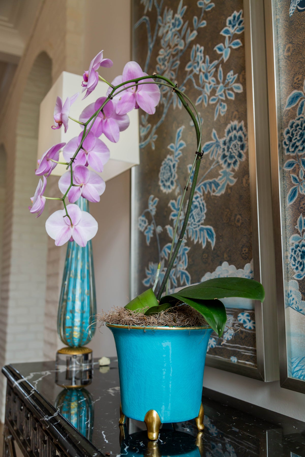 Turquoise & Gold Cachepot 8.5"