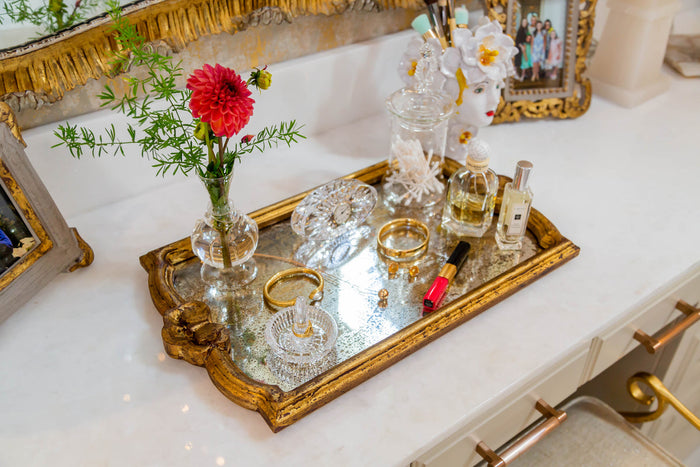 Abigails Vendome Tray with Antiqued Mirror, Gold Leaf