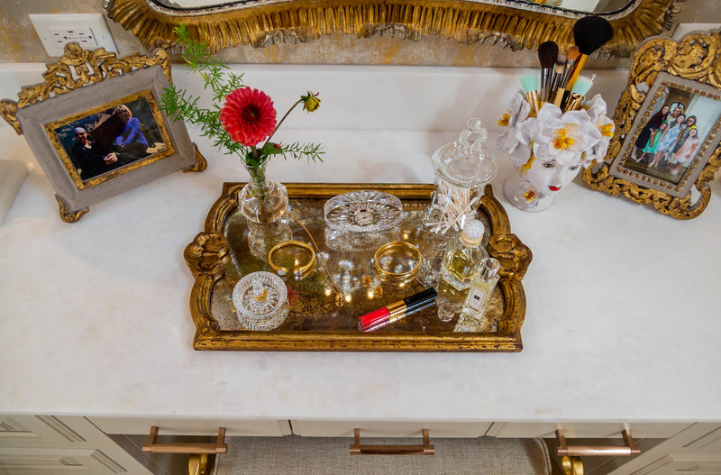 Abigails Vendome Tray with Antiqued Mirror, Gold Leaf