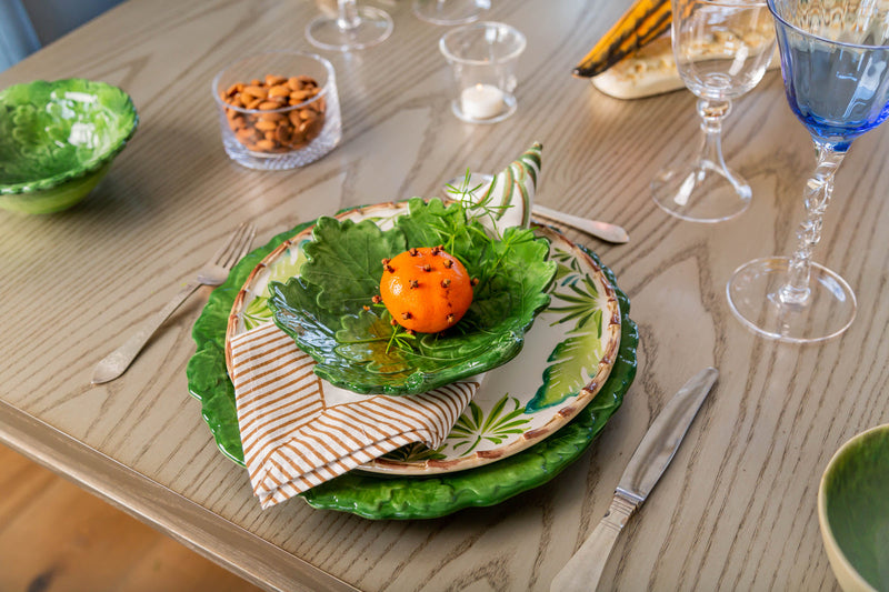 Abigails Compagnia Dinner Plate, Green Leaves w/ Bamboo, Large, Set of 4
