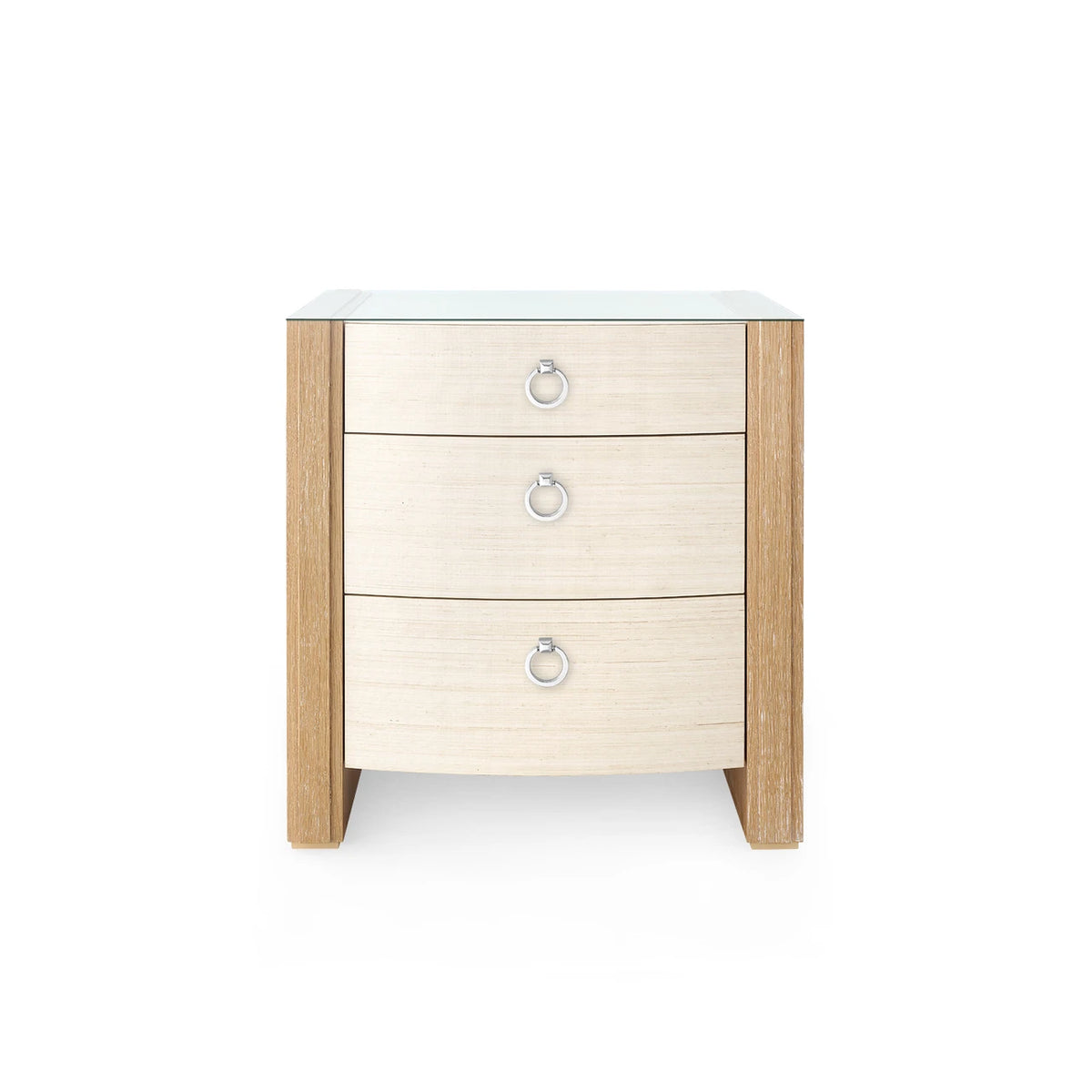 Villa & House Albert 3-Drawer Side Table with Glass Top, Light Natural Shimmer
