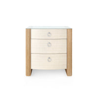 Villa & House Albert 3-Drawer Side Table with Glass Top, Light Natural Shimmer