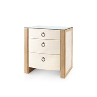 Villa & House Albert 3-Drawer Side Table with Glass Top, Light Natural Shimmer