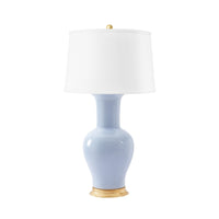 Villa & House Acacia Lamp with Shade 17-inch White Linen, with Gold, Perriwinkle Blue
