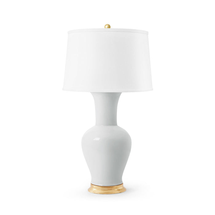 Villa & House Acacia Lamp with Shade17-inch White Linen, with Gold, Coconut