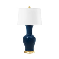 Villa & House Acacia Lamp with Shade 17-inch White Linen, with Gold, Navy Blue