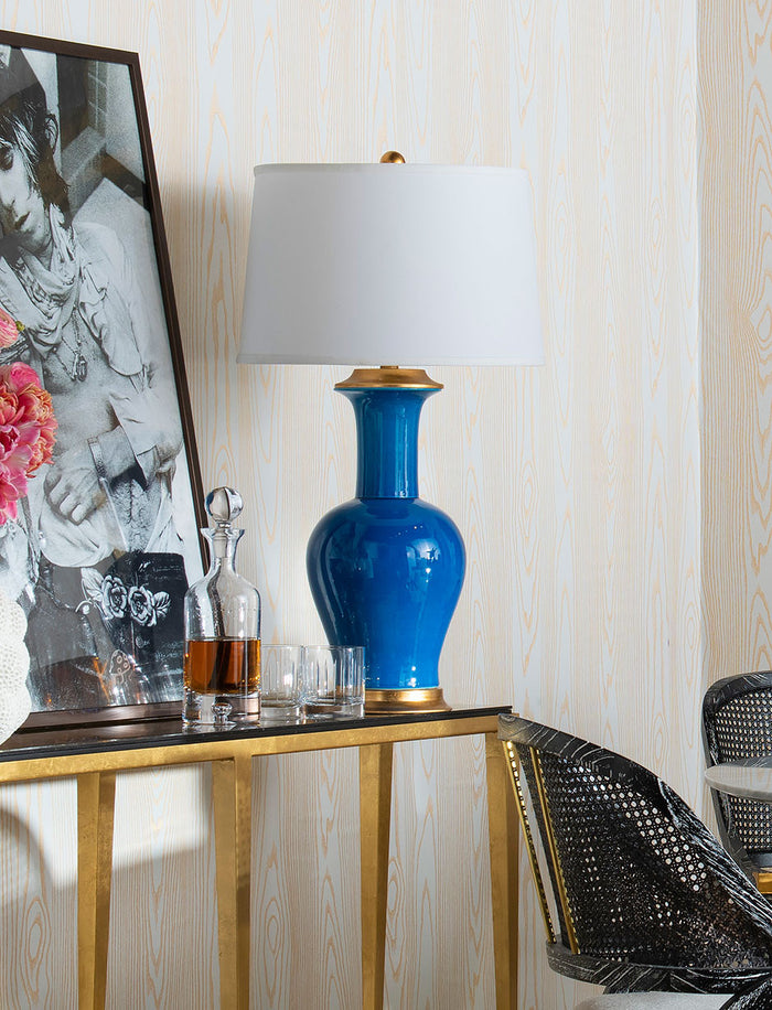 Villa & House Acacia Lamp Without Shade, Peacock Blue