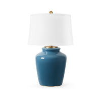 Villa & House Aksel Lamp with Shade 17-inch White Linen, with Gold, Cruise Teal