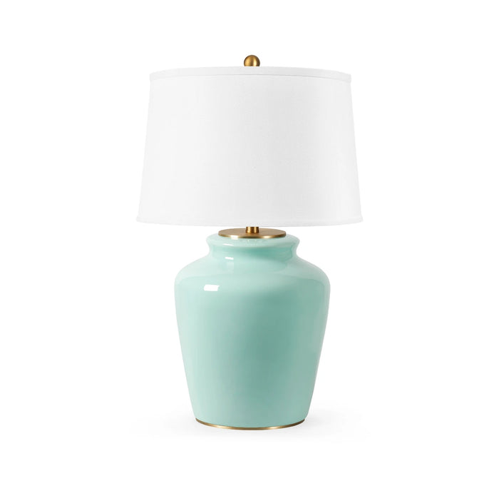 Villa & House Aksel Lamp with Shade 17-inch White Linen, with Gold, Pacific Teal