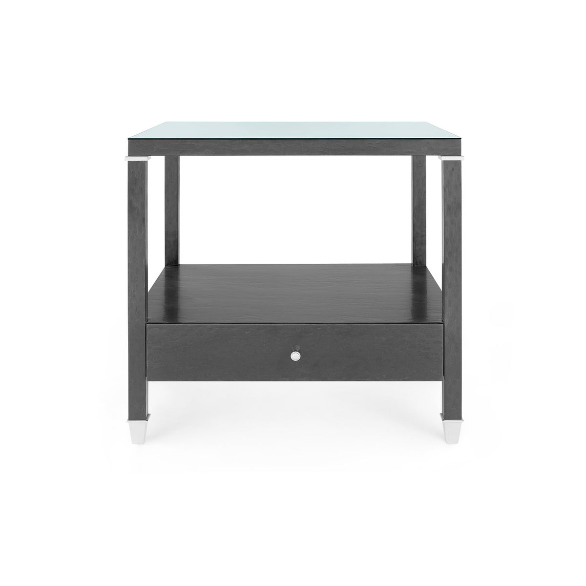 Villa & House Alessandra 1-Drawer Side Table with Glass Top, Black