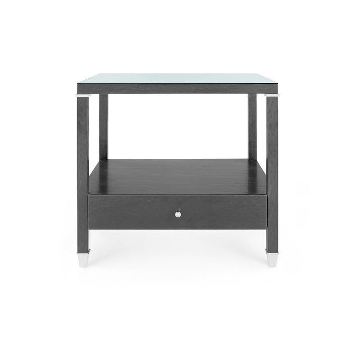 Villa & House Alessandra 1-Drawer Side Table with Glass Top, Black