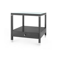 Villa & House Alessandra 1-Drawer Side Table with Glass Top, Black