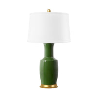 Villa & House Alia Lamp with Shade 17-inch White Linen, with Gold, Dark Green