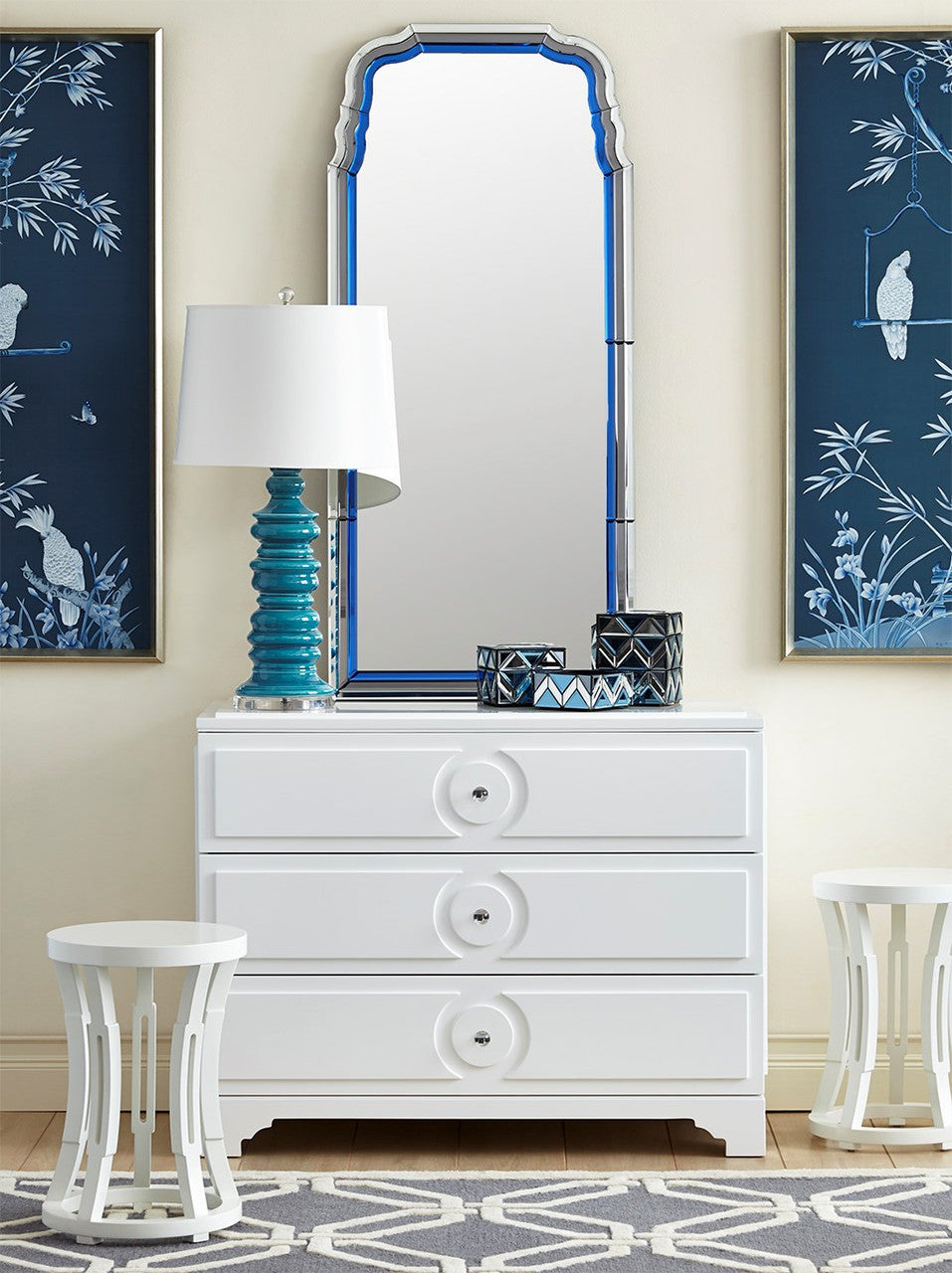 Villa & House Anne Mirror, Sapphire Blue, Gray, and Clear