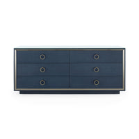 Villa & House Ansel Extra Large 6-Drawer with Glass Top, Blue Steel