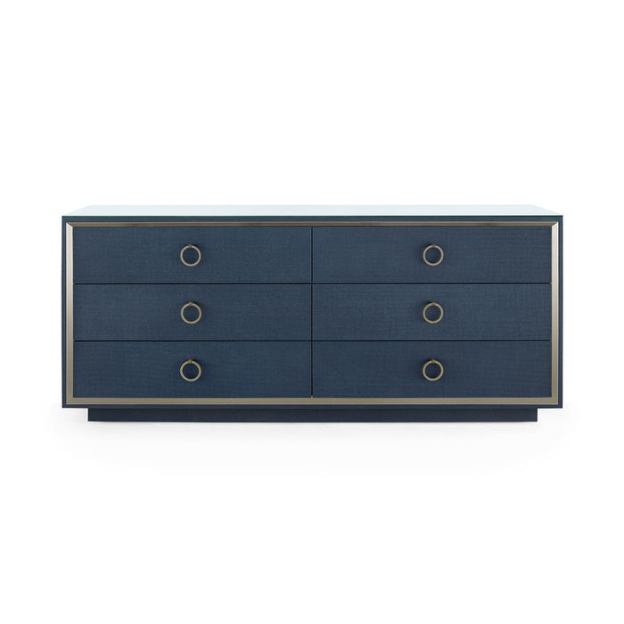 Villa & House Ansel Extra Large 6-Drawer with Glass Top, Blue Steel