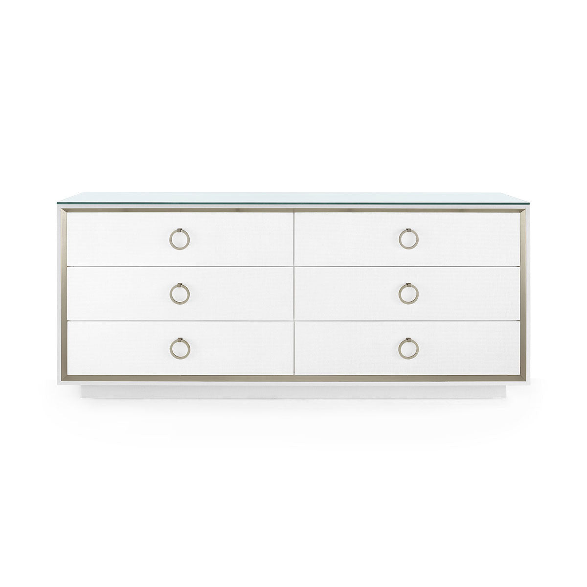 Villa & House Ansel Extra Large 6-Drawer with Glass Top, Chiffon White