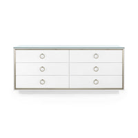 Villa & House Ansel Extra Large 6-Drawer with Glass Top, Chiffon White