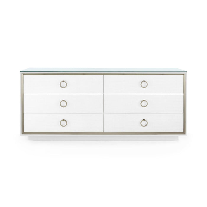 Villa & House Ansel Extra Large 6-Drawer with Glass Top, Chiffon White