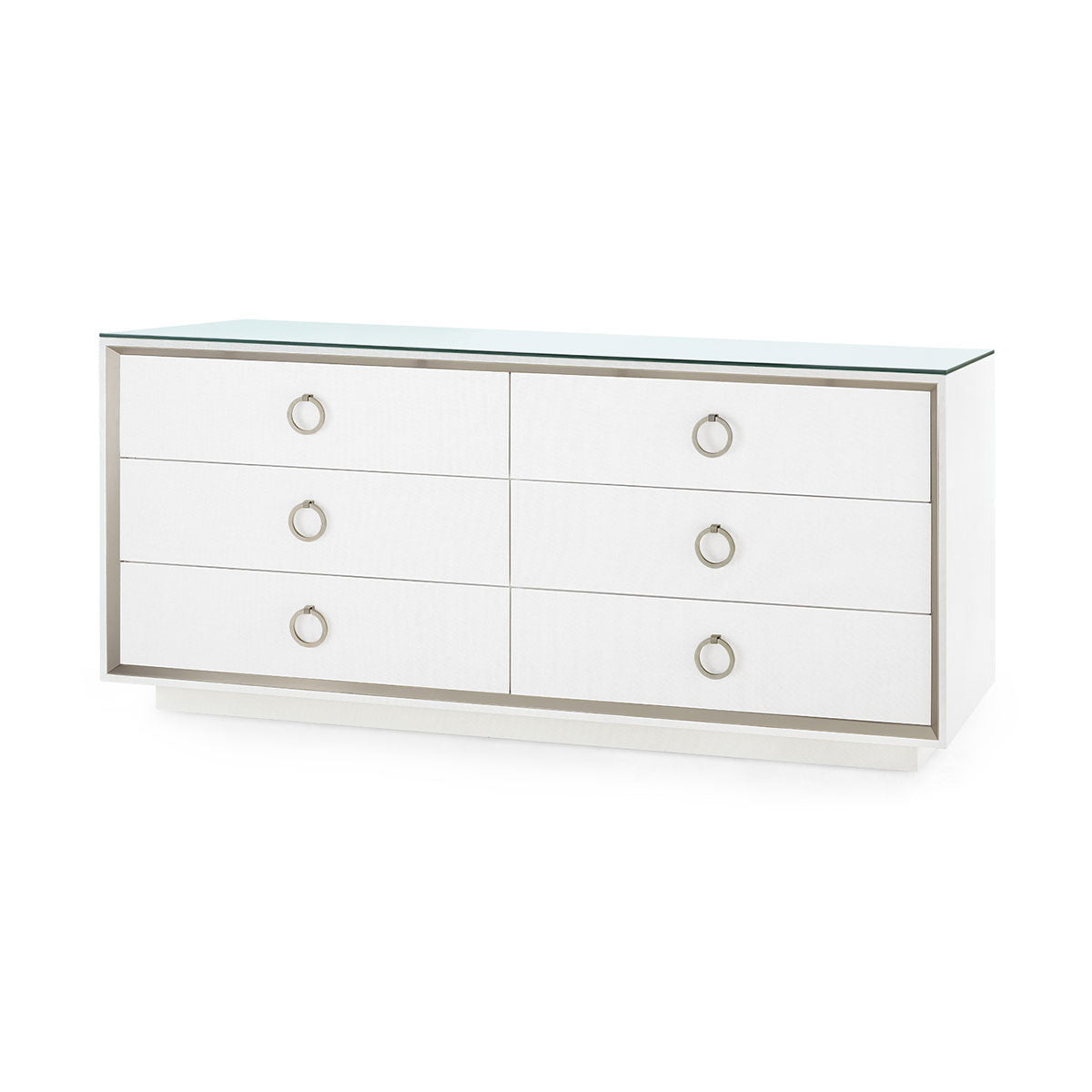 Villa & House Ansel Extra Large 6-Drawer with Glass Top, Chiffon White