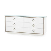 Villa & House Ansel Extra Large 6-Drawer with Glass Top, Chiffon White