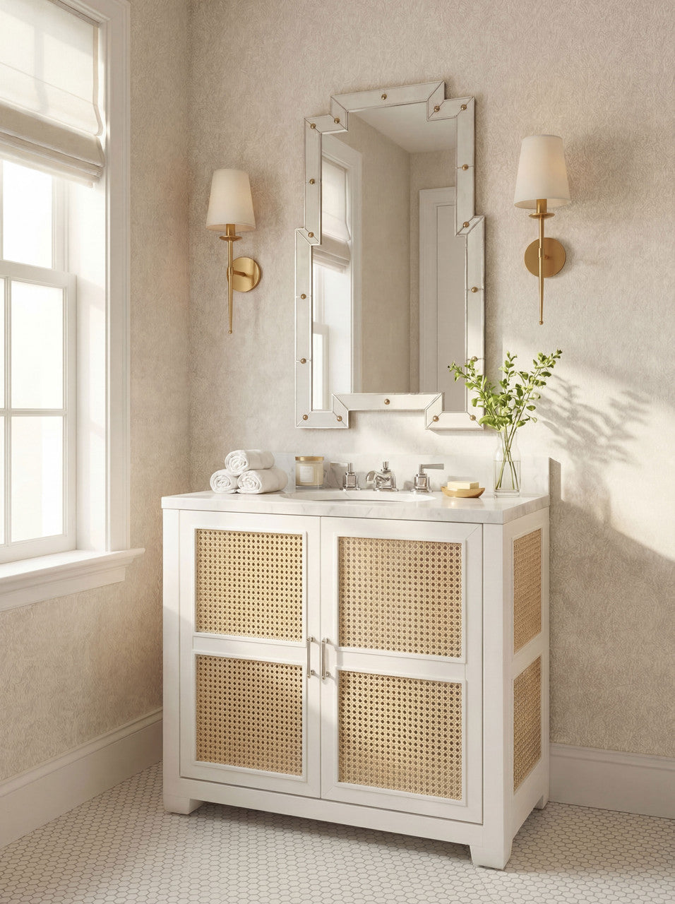 Villa & House Ariel 2-Door Cabinet with 36" Marble Vanity Top, Vanilla