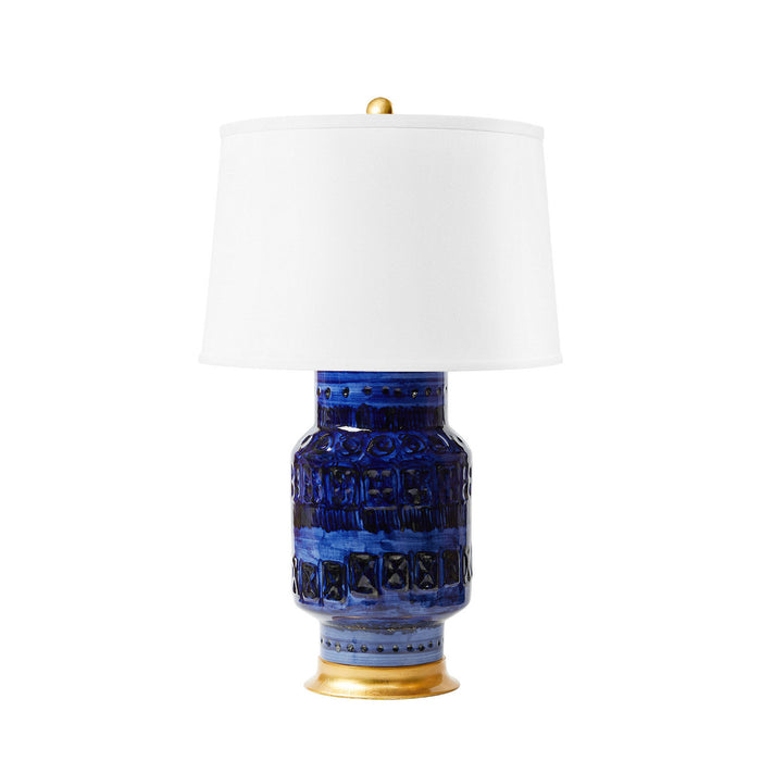 Villa & House Aristide Lamp with Shade 17-inch White Linen, with Gold, Royal Blue