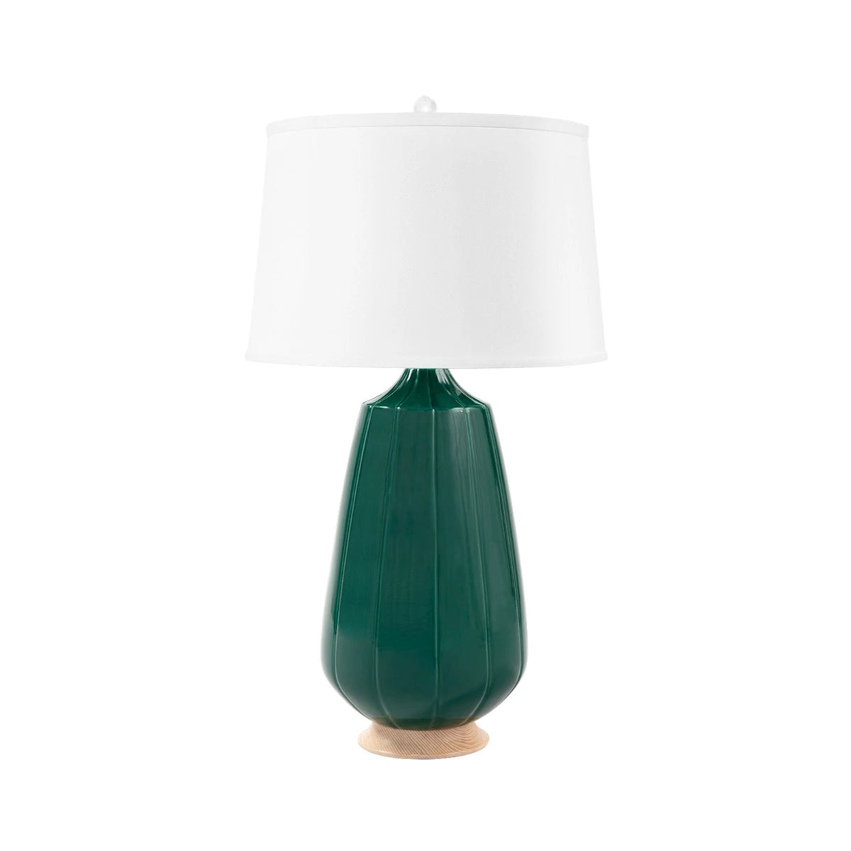Villa & House Aurora Lamp with Shade 17-inch White Linen, with Nickel, Emerald Green