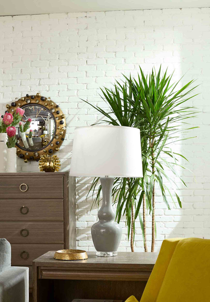 Villa & House Ansonia Lamp with Shade 17-inch White Linen, with Nickel, Graphite Glow