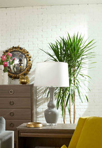 Villa & House Ansonia Lamp with Shade 17-inch White Linen, with Nickel, Graphite Glow