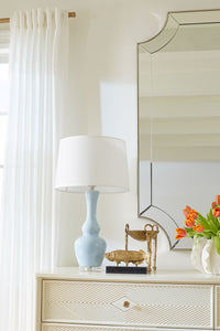 Villa & House Ansonia Lamp with Shade 17-inch White Linen, with Nickel, Sky Breeze