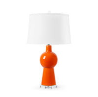 Villa & House Astrid Lamp with Shade 17-inch White Linen, with Nickel, Carnelian Orange