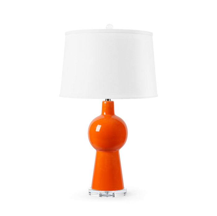Villa & House Astrid Lamp with Shade 17-inch White Linen, with Nickel, Carnelian Orange