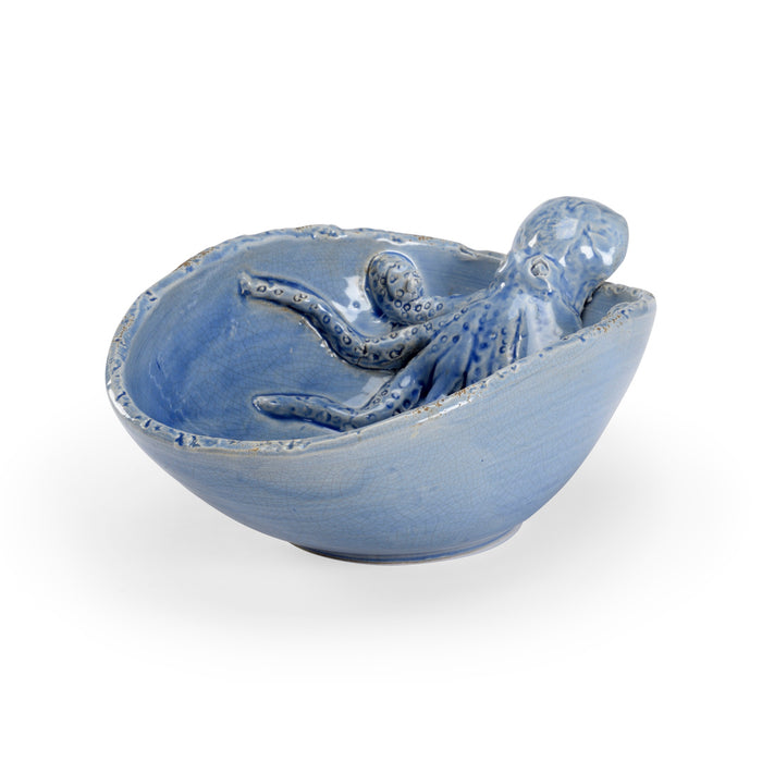 Ceramic bowl with an octopus design on a white background