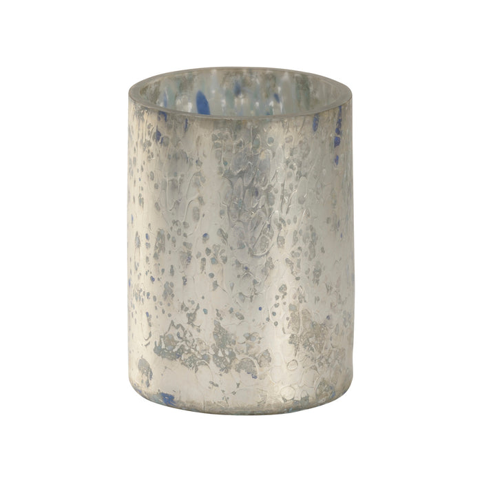 Decorative glass vase with a textured surface on a white background