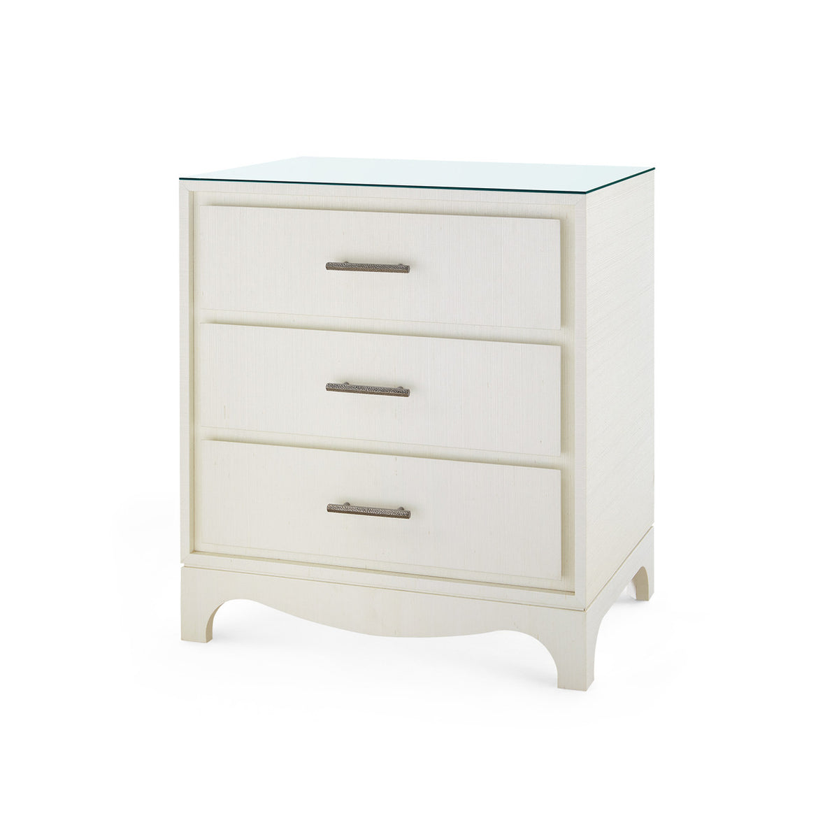 Villa & House Barrett 3-Drawer Side Table with Glass Top, Sand White