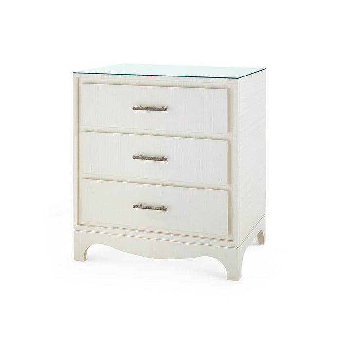 Villa & House Barrett 3-Drawer Side Table with Glass Top, Sand White