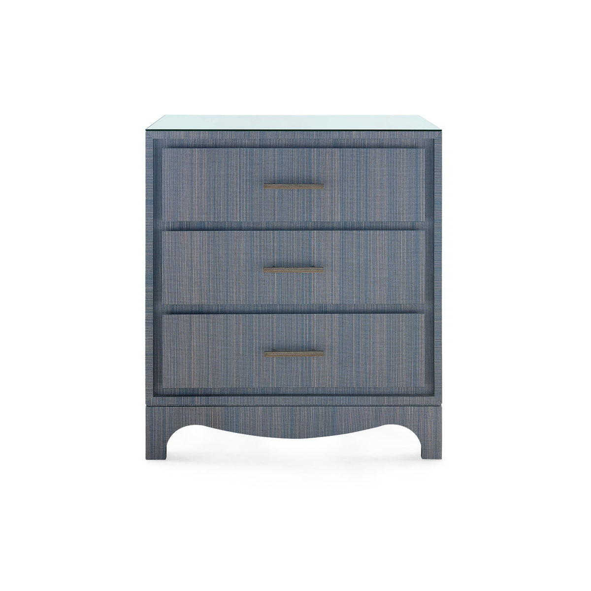 Villa & House Barrett 3-Drawer Side Table with Glass Top, Denim Mist