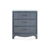 Villa & House Barrett 3-Drawer Side Table with Glass Top, Denim Mist