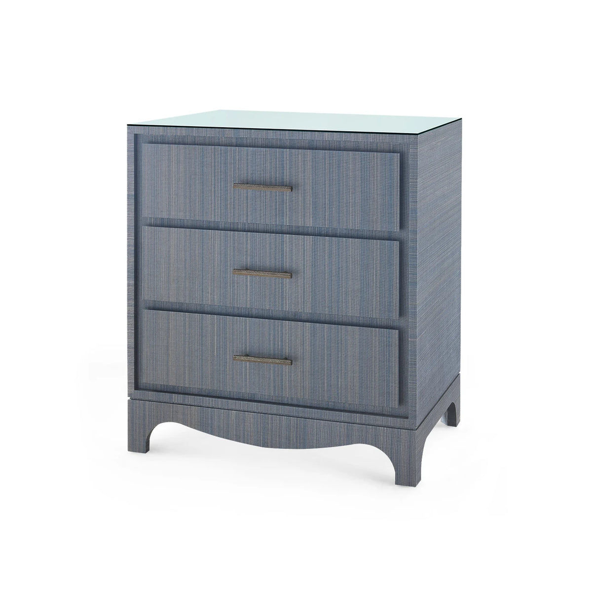 Villa & House Barrett 3-Drawer Side Table with Glass Top, Denim Mist